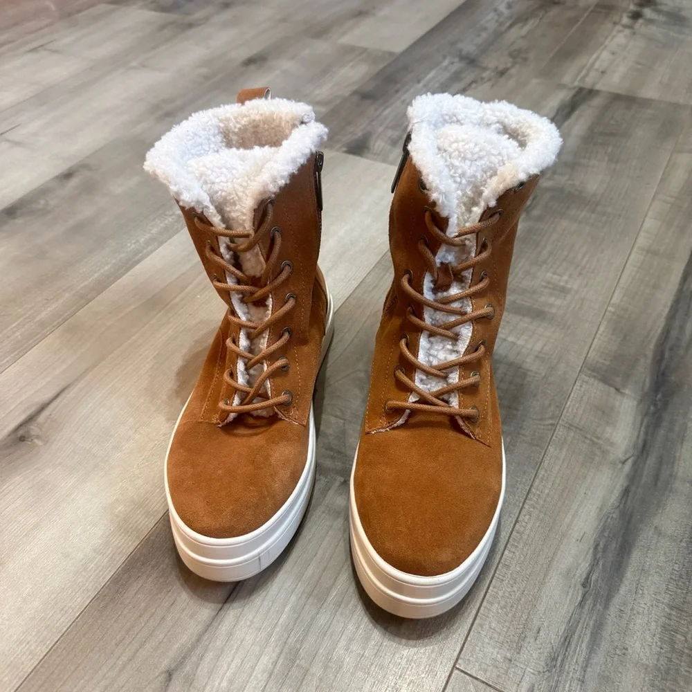 J Slides ‘Torrie’ Brown Suede High Top Faux Fur Boots